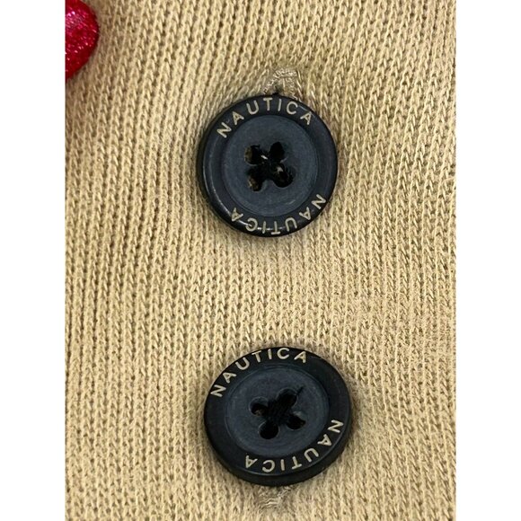 Nautica Men's Sweater Vtg Tan M  2-Button Cotton Shawl Collar Logo Long Sleeve - Picture 14 of 16